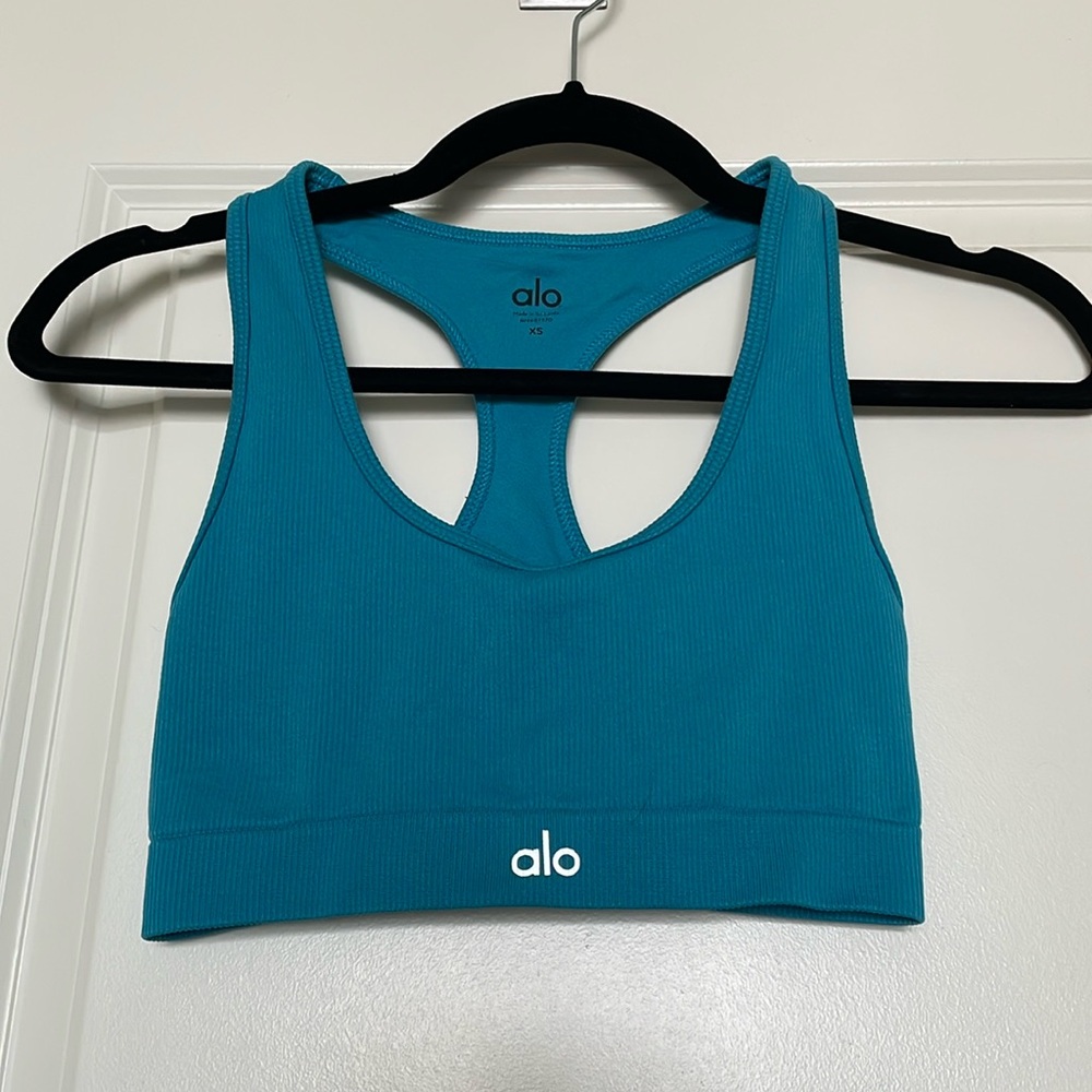 Alo Ribbed Sports Bra XS Blue